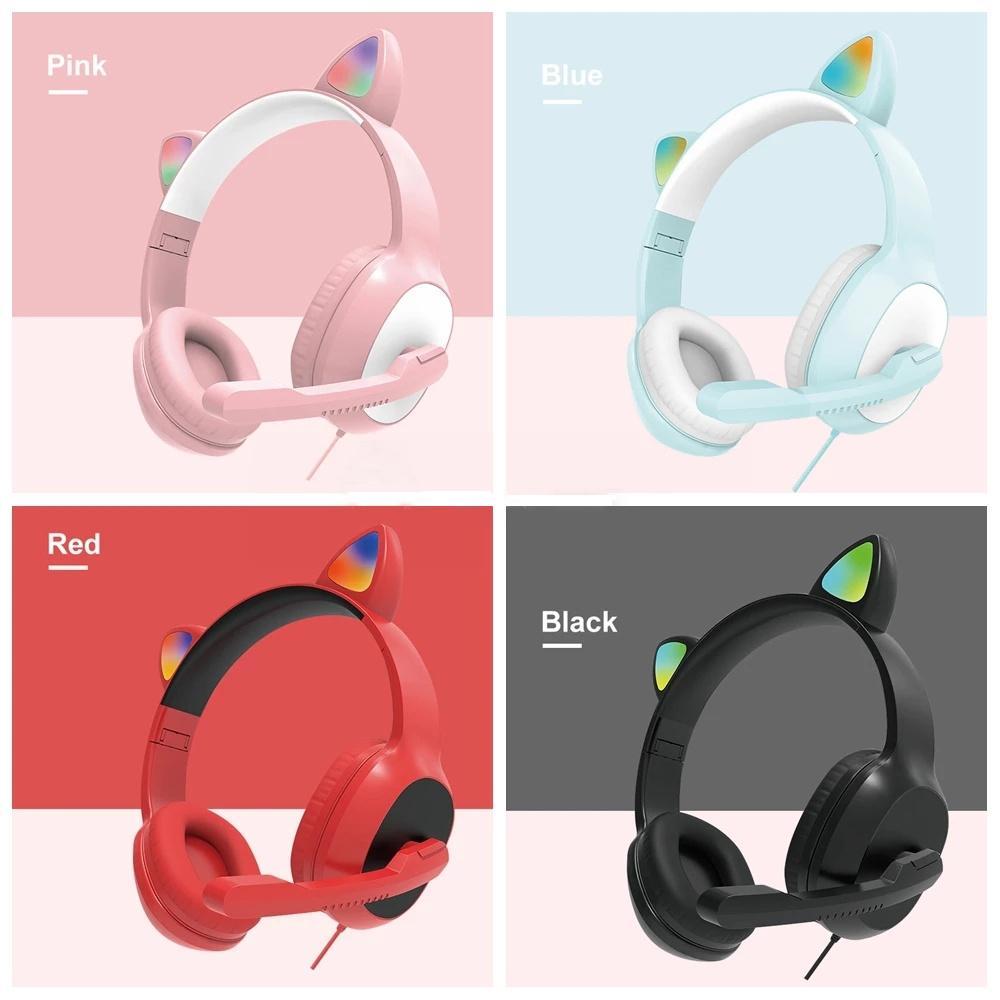 Tai Nghe Chụp Tai G19 Có Dây Hình Tai Mèo Kèm Mic RGB Cổng 3.5mm Cho PC Laptop