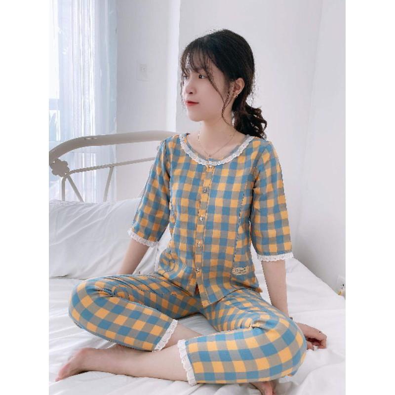 Quần áo mặc nhà kẻ cổ bèo cao câp