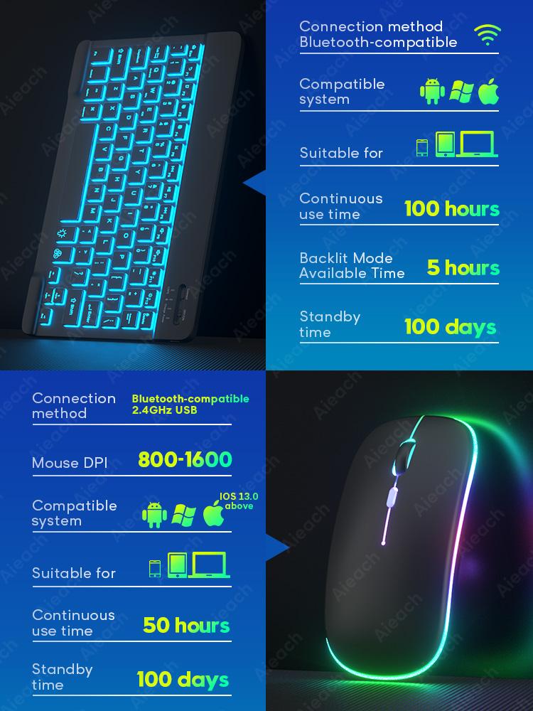 Backlit Teclado Bluetooth-Tương Thích Bàn Phím Cho iPad Android Windows IOS Điện Thoại Máy Tính Bảng Bàn Phím Và Chuột Không Dây Dành Cho Samsung