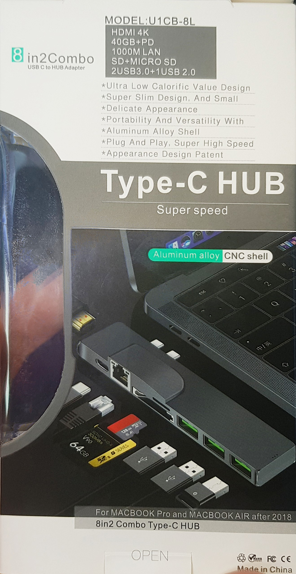 Hub usb type-c cho Macbook M1 2020 ra 8 cổng HDMI, Ethernet 1000Mbps, Type-c, TF, SD, USB