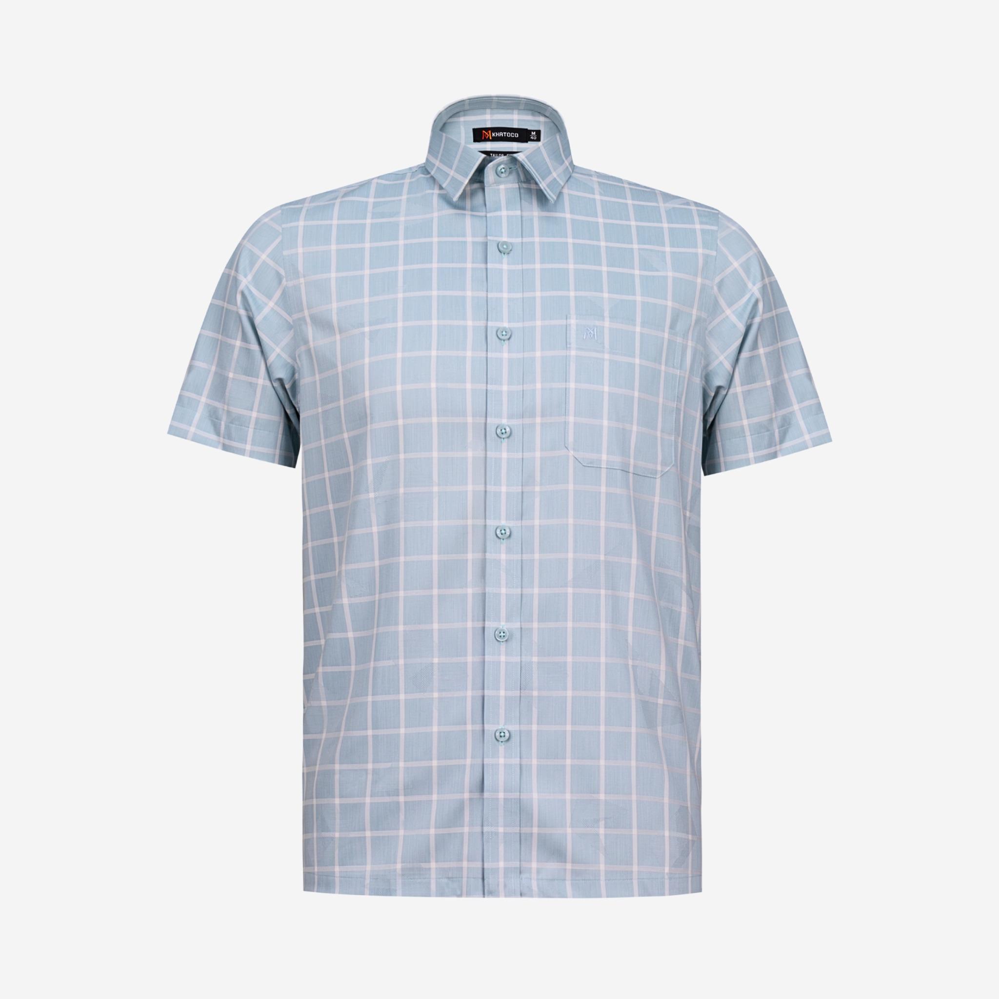 Áo sơ mi nam KHATOCO Tailor Fit ngắn tay A1MN538T2-CNCR734-2703-N