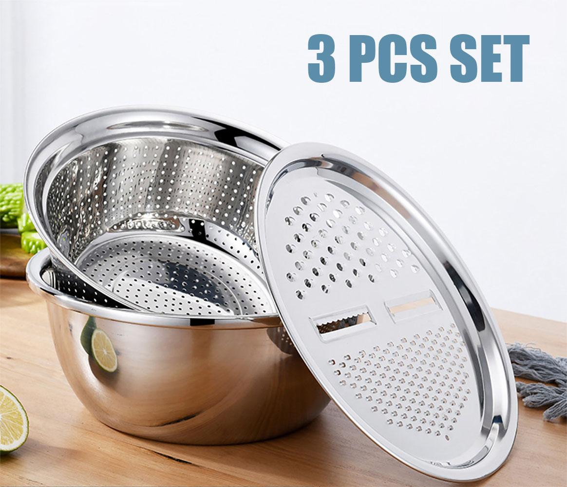 3 Đa Năng Nhà Bếp Bằng Thép Không Gỉ Graters Dụng Cụ Thái Lát Rau Củ Rau Củ Quả Thoát Rổ Bộ Thoát Nước Lưu Vực Cho Trái Cây
