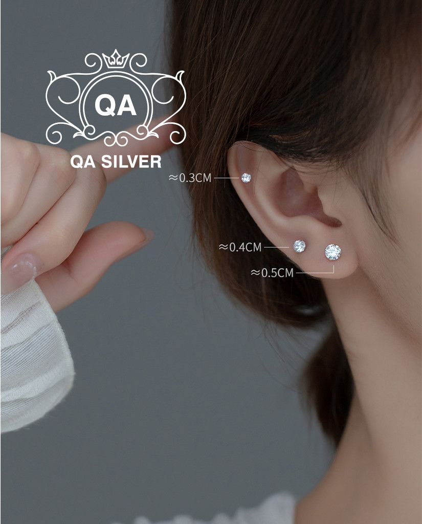 Khuyên tai bạc 925 nụ đá chốt vặn bông nam nữ S925 MINIMAL Silver Earrings QA SILVER EA210211