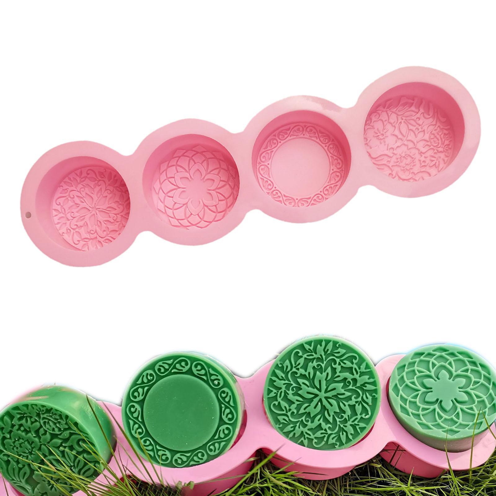 Silicone Soap Molds 4 Cavities Silicone Soap Mold Round Soap Mold for Soap Making Handmade Cake Chocolate Biscuit