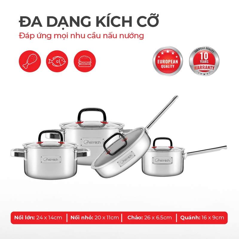 [Elmich EL-3329] BỘ NỒI 3 LỚP LIỀN ĐÁY INOX 304 SANG TRỌNG - CAO CẤP -ELMICH DIAMON 2353329 - HÀNG NHẬP KHẨU CHÍNH HÃNG