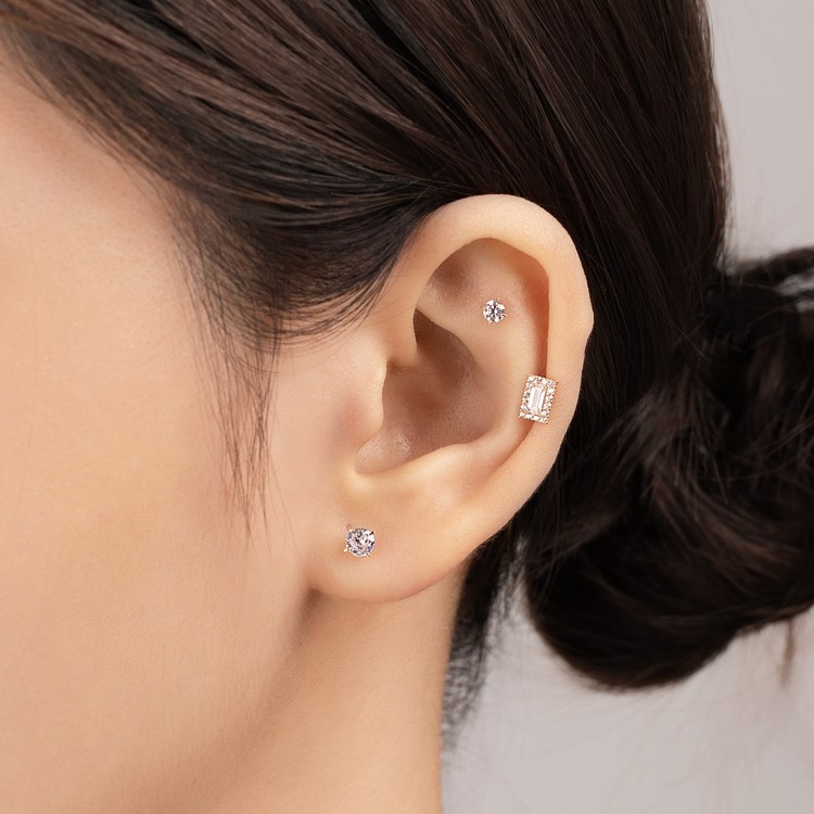 Khuyên Tai Vàng 14KY - Round Cubic Piercing Korean Style - MOON Jewelry