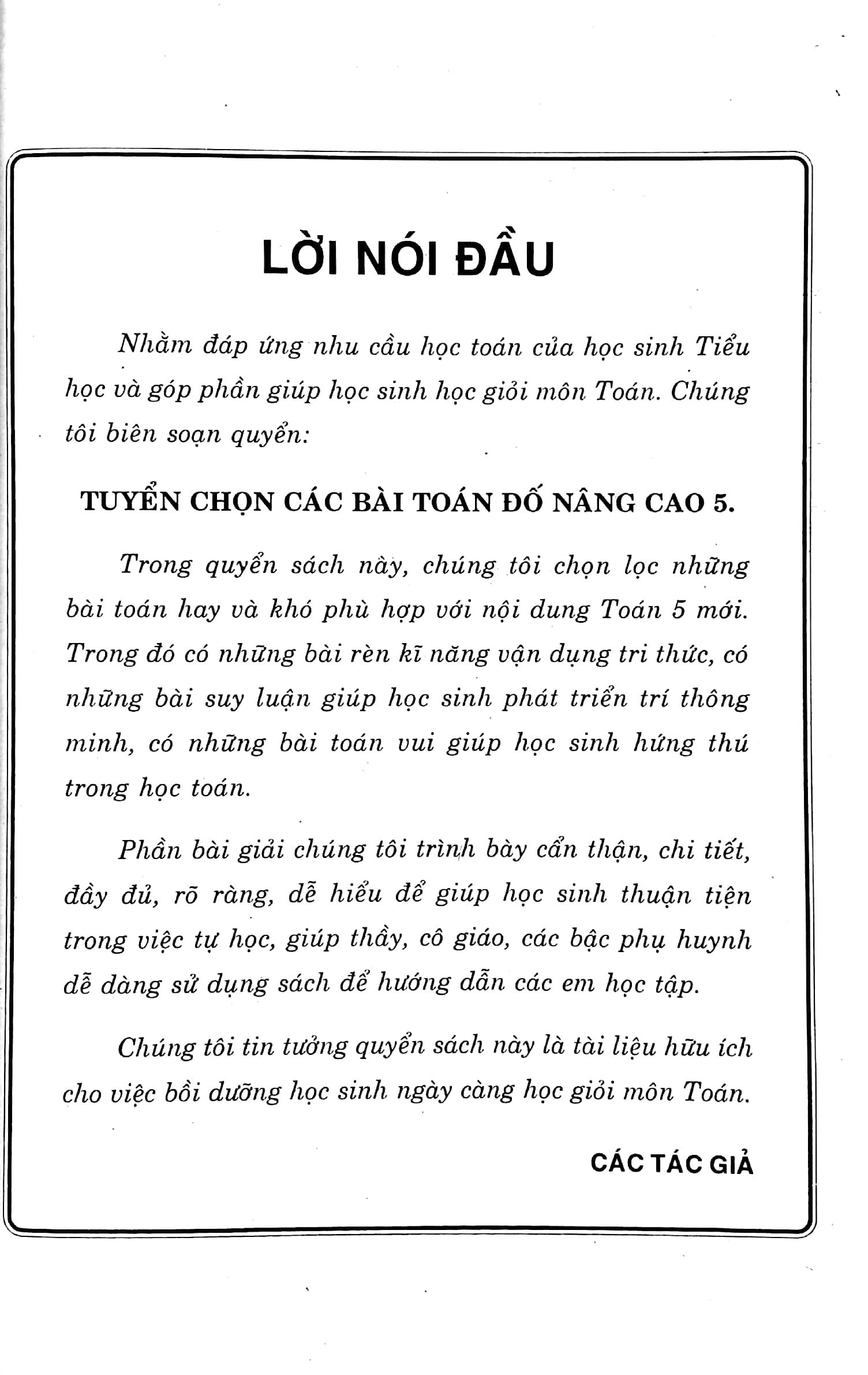 Tuyển Chọn Các Bài Toán Đố 5 Nâng Cao