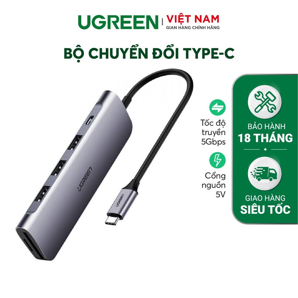 Bộ chuyển đổi USB C to HDMI + VGA + LAN 1Gbps + Hub USB3.0 + SD/TF + Audio Ugreen hàng chính hãng