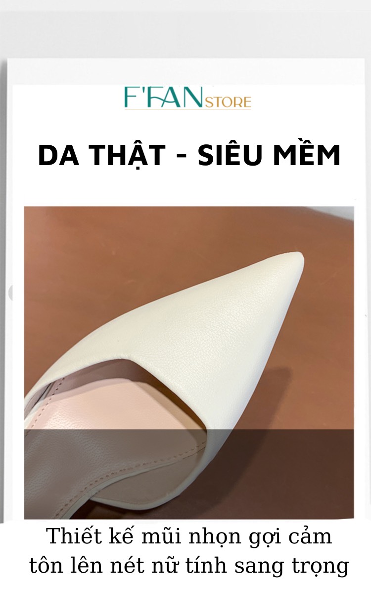 Giày Cao Gót Khoét Eo (DA THẬT) Da Mềm Lót Êm Chân 3.5 cm - 3150 Đen Trắng Sữa FFAN STORE