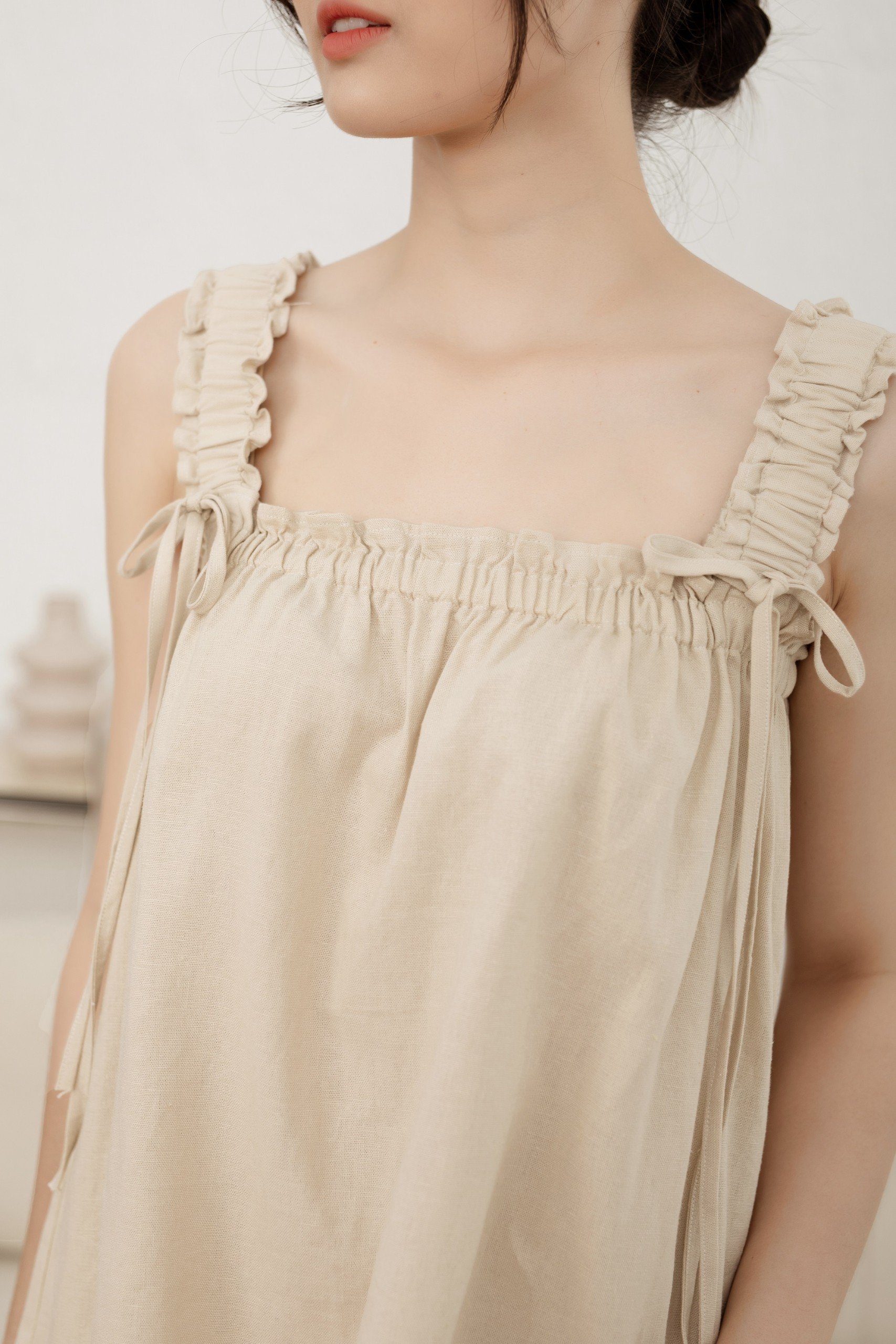 Đồ bộ đùi thiết kế baby doll 2 dây kem