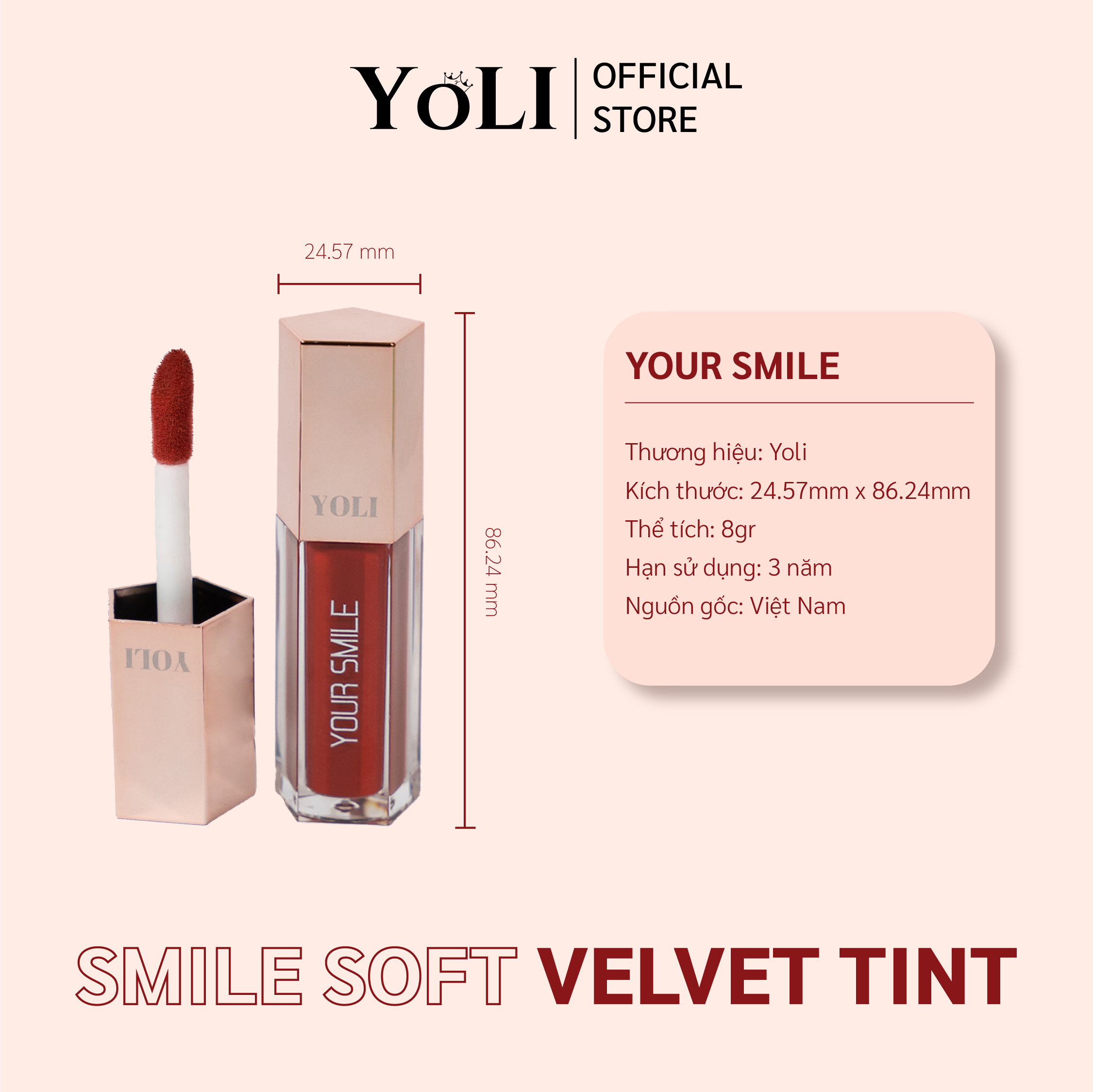 Son Kem Yoli Your Smile siêu lì lâu trôi nhẹ môi mềm như nhung 8gr