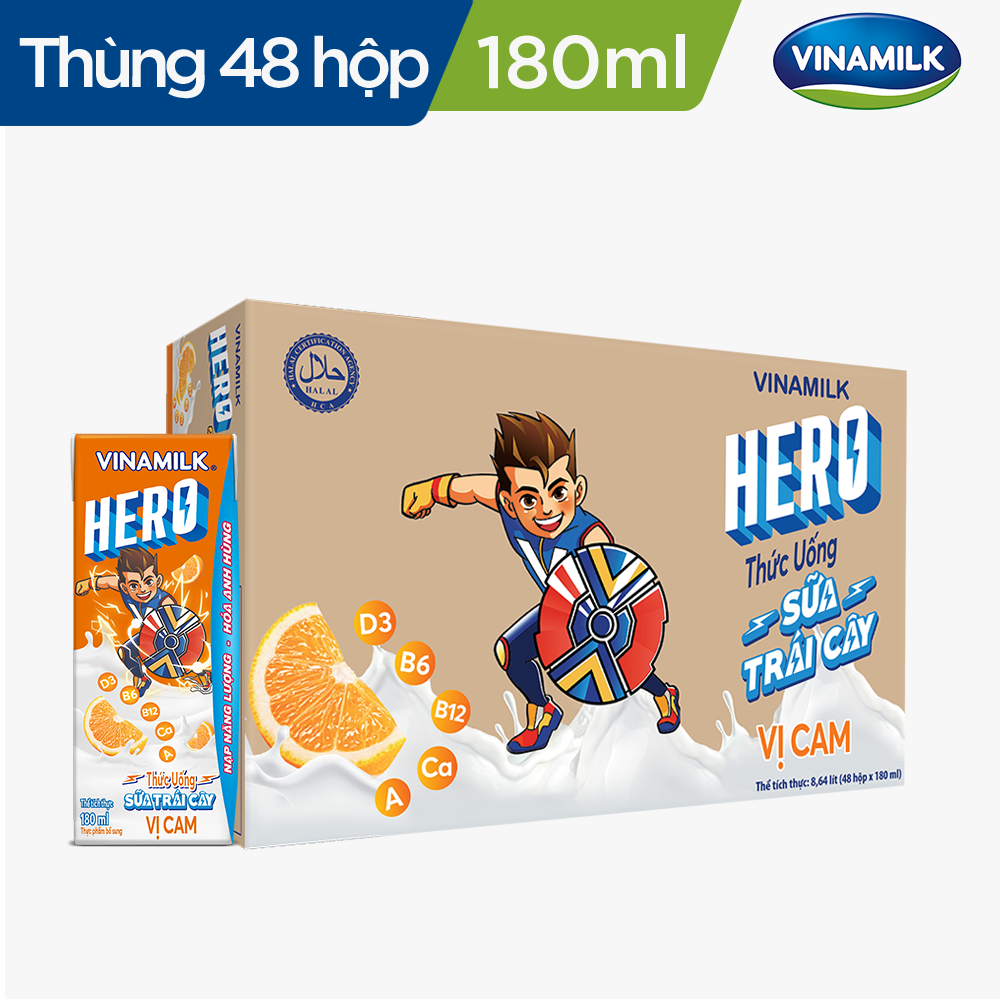 THỨC UỐNG SỮA TRÁI CÂY HERO VỊ CAM  VINAMILK - HỘP X 180ML