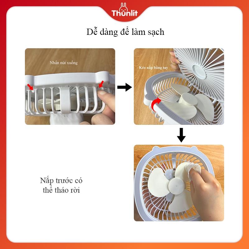Quạt treo được để bàn với đèn Thunlit Có thể sạc lại và điều chỉnh 3 tốc độ gió và nắp có thể tháo rời