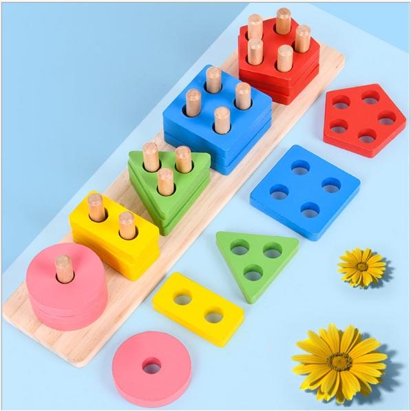 Đồ chơi thả hình khối trên thanh bằng gỗ - đồ chơi gỗ thông minh montessori giúp bé phân biệt hình khối, màu sắc