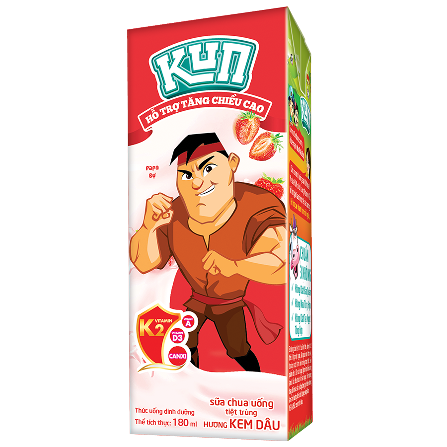 Thùng 48 hộp sữa chua uống hương kem dâu Kun 180ml