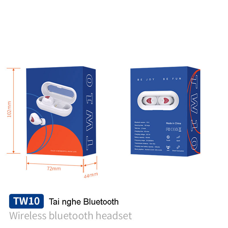 Tai Nghe Bluetooth True Wireless TW10 - Tai Nghe Không Dây - Kết Nối Bluetooth 5.0 Tiết Kiệm Pin - Chống Ồn - Âm Thanh HiFi - Chống Nước