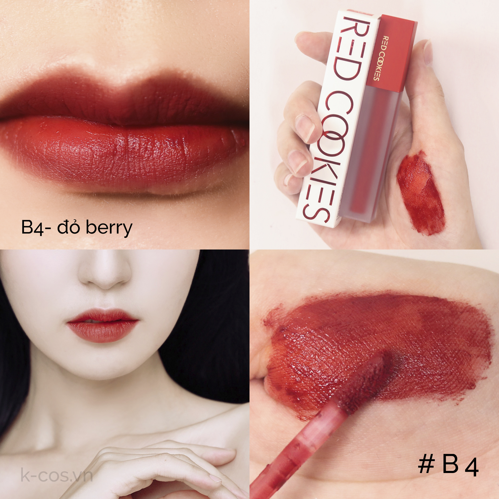 Son Lì Red Cookies Brownie Velcet Lip Hàn Quốc Màu B4 - Đỏ Berry (4gr )