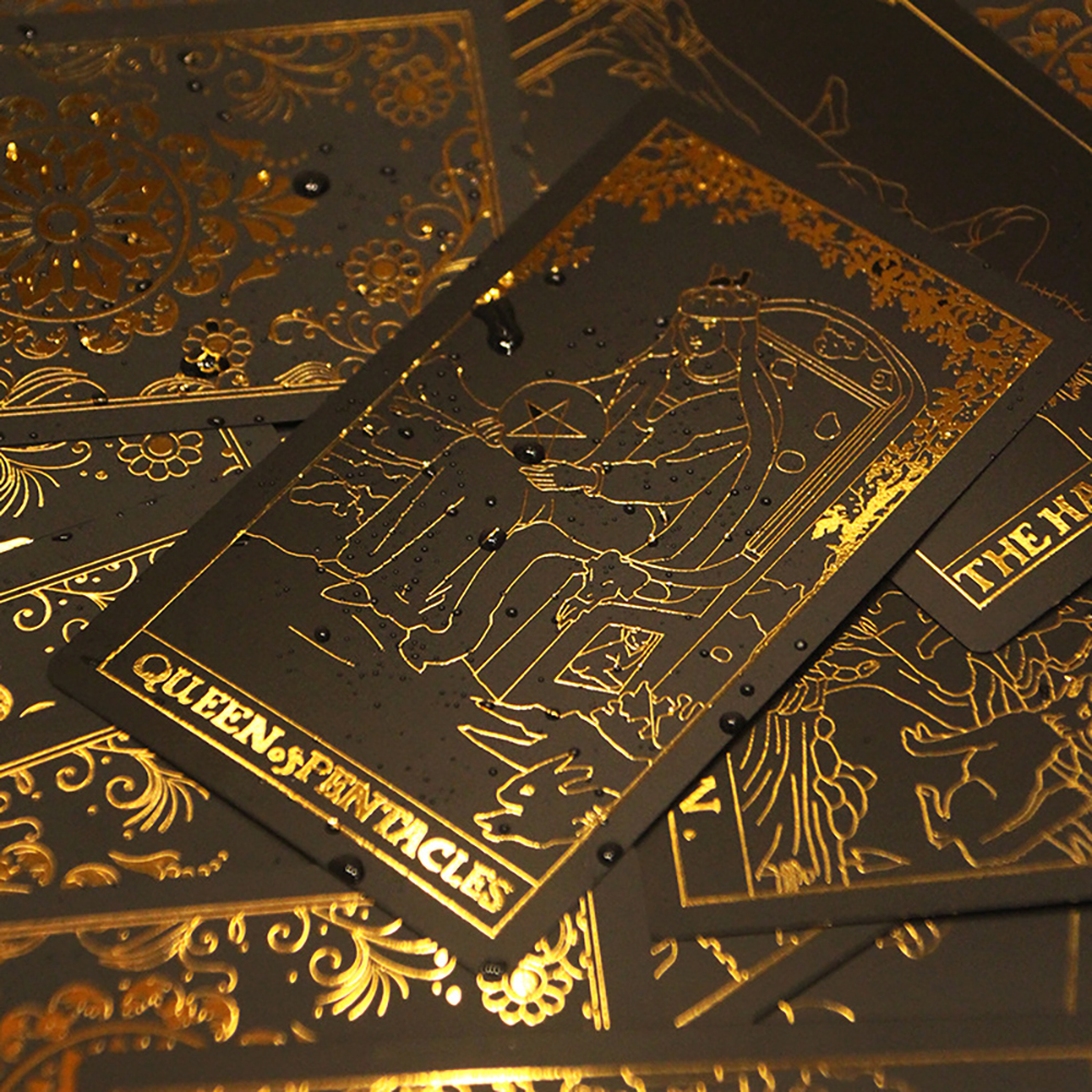 [Bài Nhựa Size Gốc] Bộ Bài Tarot Gold Foil Cao Cấp Waite Black Chất Liệu PVC Chống Nước  The Fool Hộp Cứng