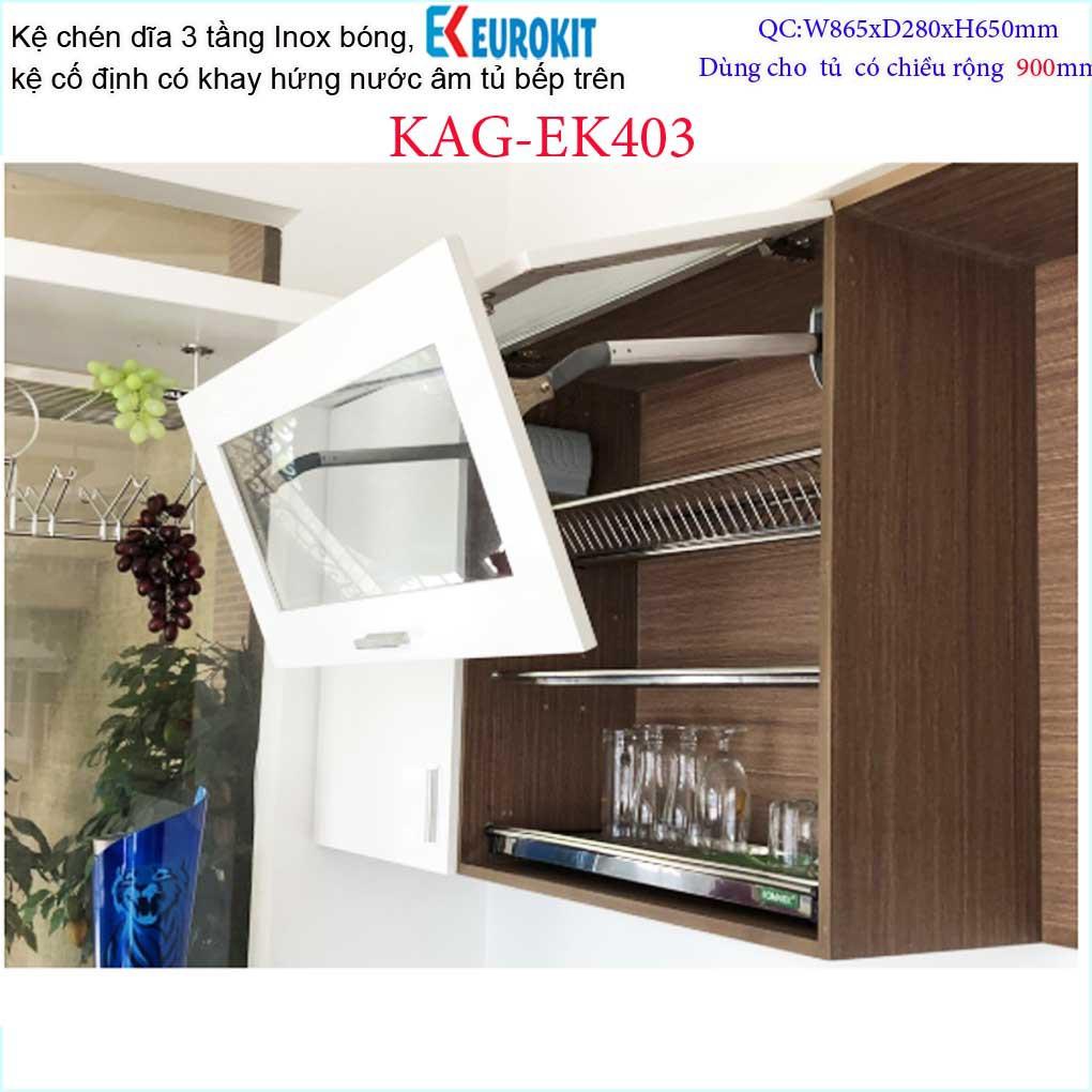 Kệ chén dĩa 3 tầng âm tủ chữ V KAG-EK403-90cm, kệ chén âm tủ Eurokit 90cm Inox bóng cao cấp