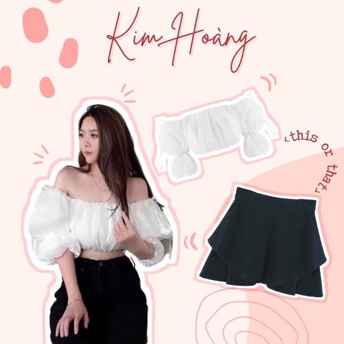 Áo trễ vai croptop bóng kính phồng tay 2 tầng chun vai co giãn Kim Hoàng BELLA TOP