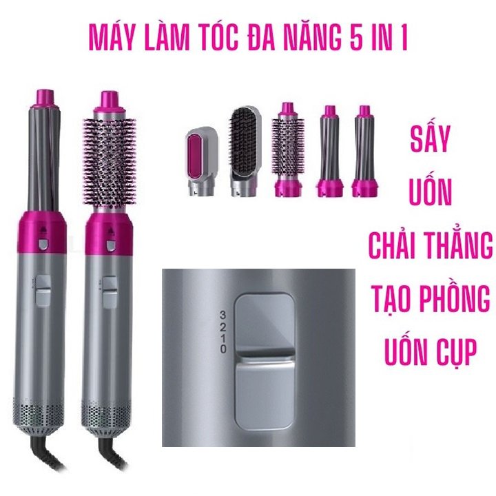 Máy Làm Tóc 5 In 1 Uốn Tự Động Xoay Xoăn Phồng Sấy Tạo Kiểu Đa Năng 3 Mức Nhiệt