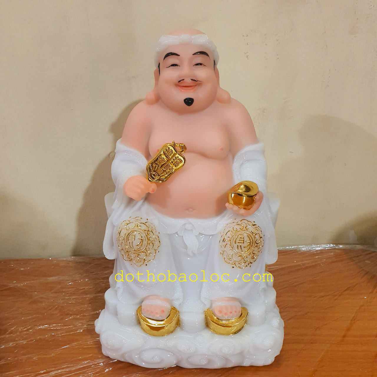 Cặp tượng thần tài ông địa đá cao cấp nhập khẩu Đài Loan màu trắng cao 25cm