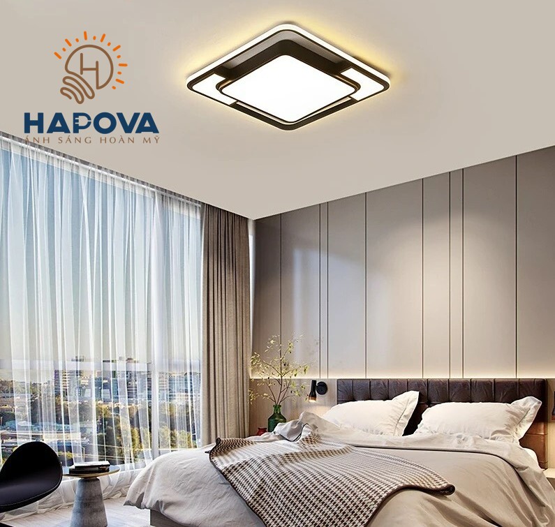 Đèn mâm ốp trần hình vuông, đèn trang trí phòng khách 3 chế độ ánh sáng HAPOVA NIANS 1020 + Tặng kèm khiển