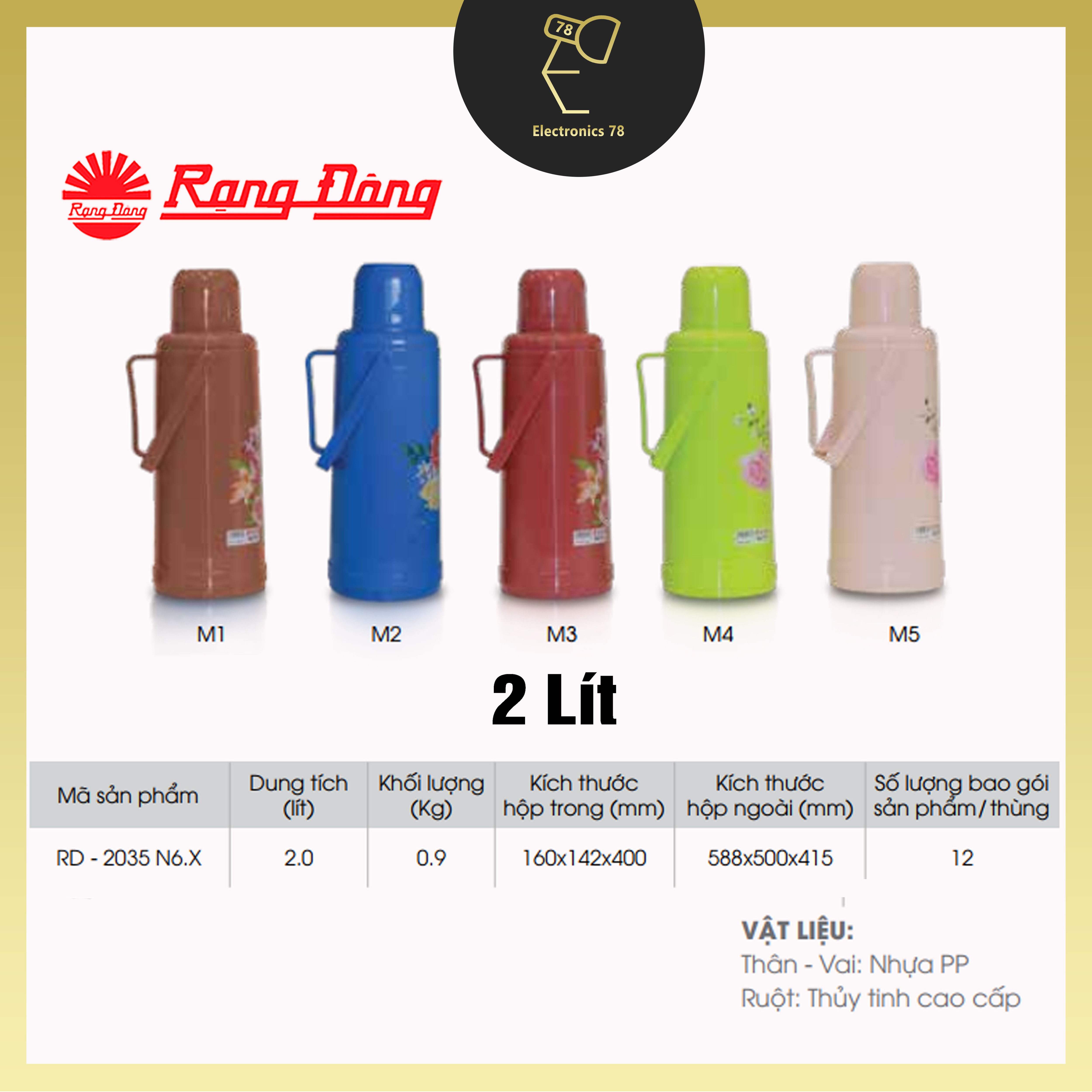 Phích nước giữ nhiệt 2.0L Rạng Đông - 2035 N6.X