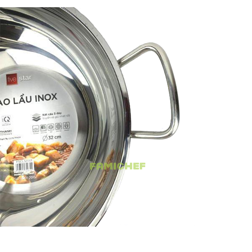 Chảo lẩu inox 3 đáy nắp kính Fivestar FSCL32001 32 cm