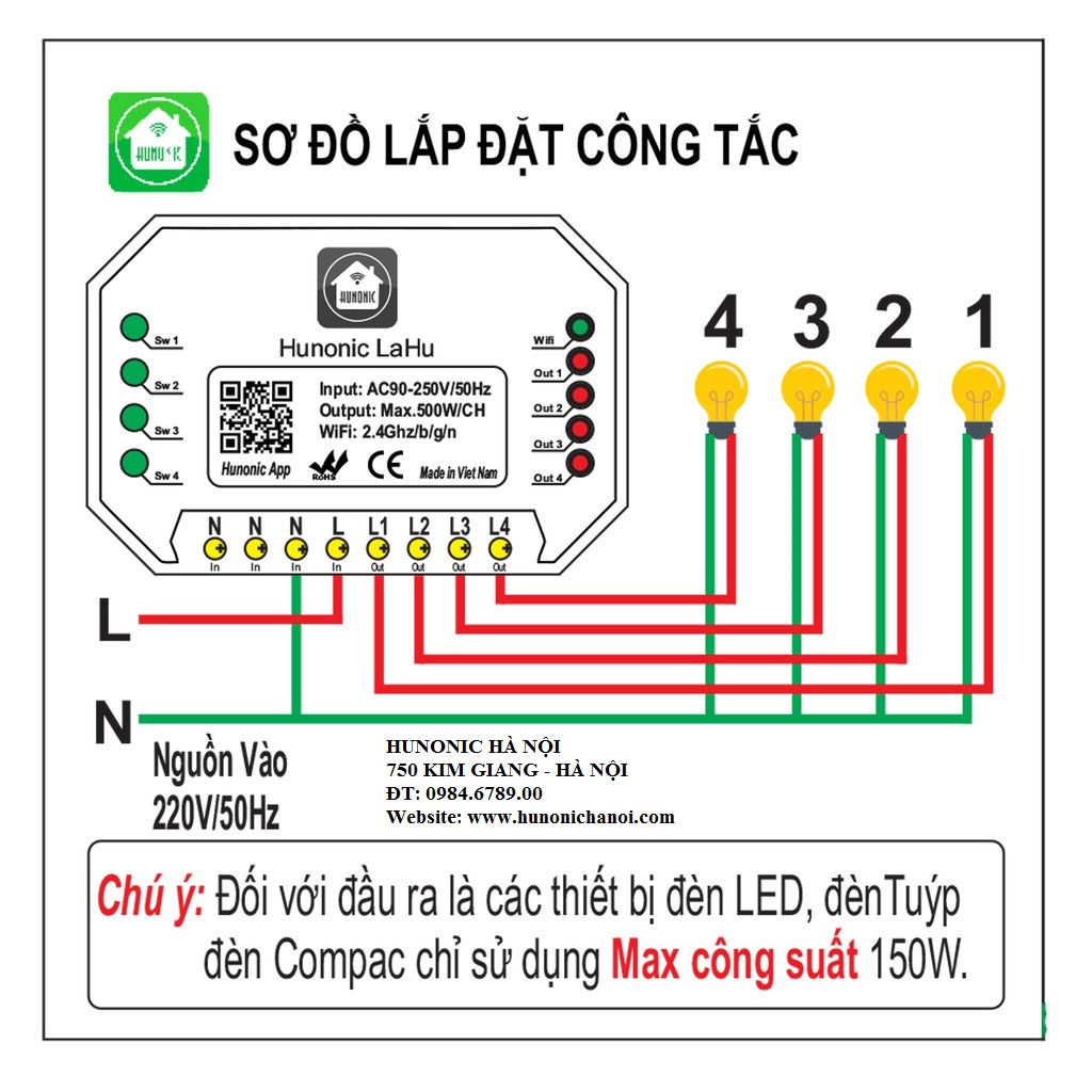 Công tắc Wifi Lahu 4 kênh Việt Nam