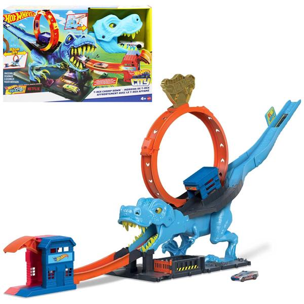 Bộ Đồ Chơi Thử Thách Khủng Long T-Rex Nuốt Chửng Siêu Xe - Hot Wheels HKX42