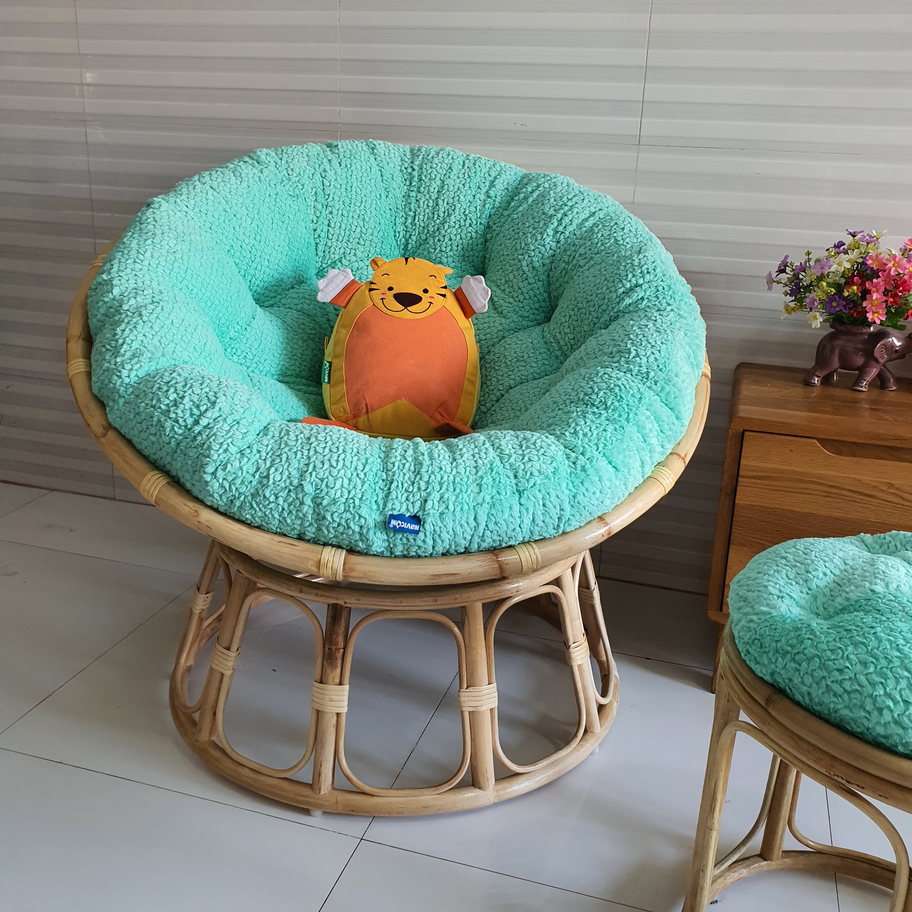 Ghế thư giãn papasan đủ size (vải nhung cao cấp - Xanh ngọc)