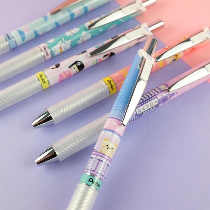 Bộ 6 Bút Gel Pentel EnerGel Kawaii+5 Pixel Art BLN75KW | Trơn Mượt Siêu Nhanh Khô