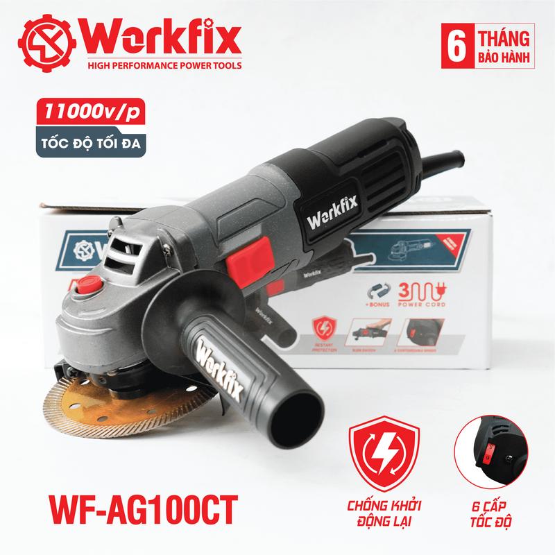 [Chống Khởi Động Lại] Máy Mài Góc 100mm Workfix 950W - WF-AG100CT - 6 Cấp Tốc Độ - Lõi Đồng Chuyên Dùng Cho Gia Đình Và Công Trình - Bảo Hành Chính Hãg