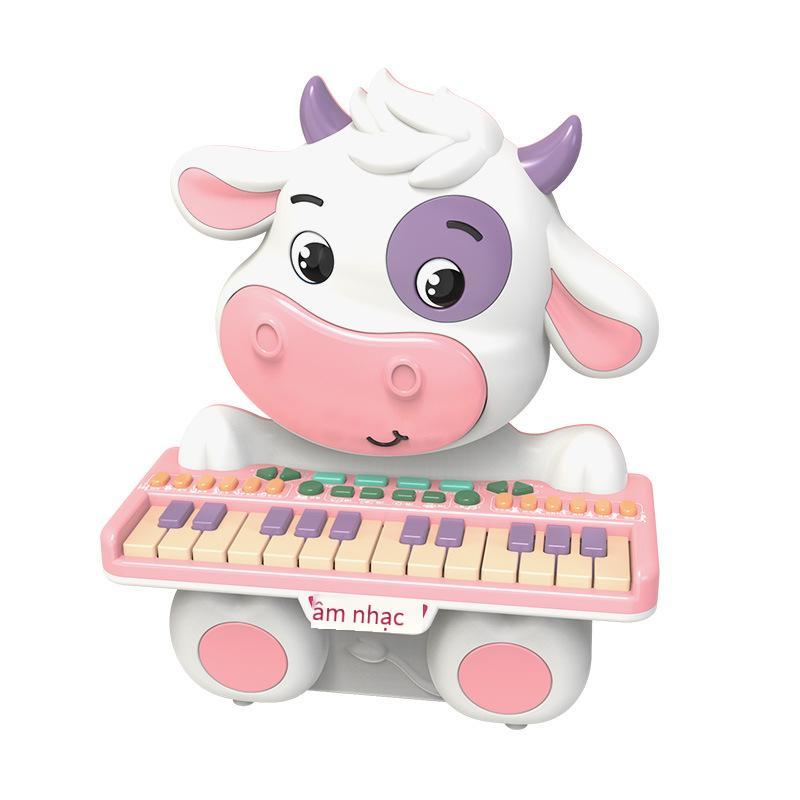 Giá thấp nhất dành cho trẻ em nhạc hoạt hình đàn piano điện tử chú bò ngộ nghĩnh dễ thương đàn piano điện tử đa chức năng có micro đồ chơi giáo dục cho bé