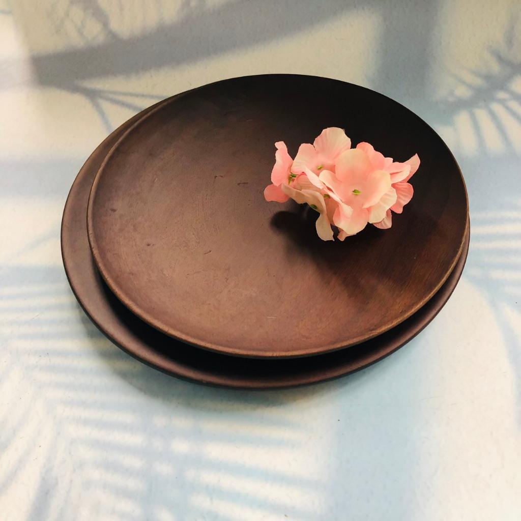 Đĩa/Khay Gỗ Keo Nâu Đen 24x2/22x2 cm, Đĩa Đựng Trái Cây, Thức Ăn, Chụp Ảnh Decor