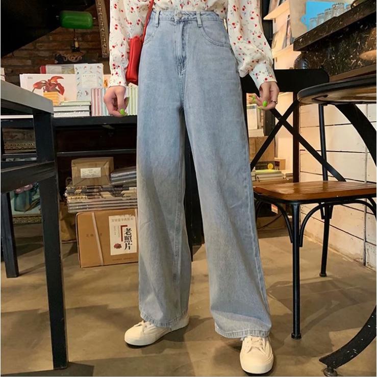 Quần ống rộng lưng cao jean nữ trơn unisex phù hợp đi học đi làm / Quần suông bò dáng ulzzang thời trang nữ