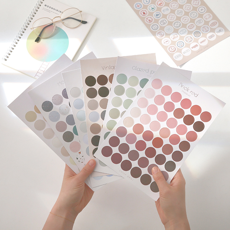 S39 - Tờ 48 miếng dot sticker chấm tròn Morandi trang trí sổ bullet journal, junk journal, tường nhà - Cây Sồi Già