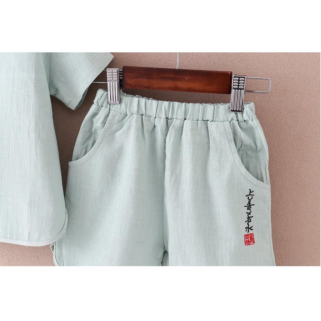 Bộ Cộc Tay Cổ V Cho Bé, Bộ Cộc Tay Có Chữ Chất Đũi Siêu Mềm Cho Bé Từ 6-27kg - Rosy Kids
