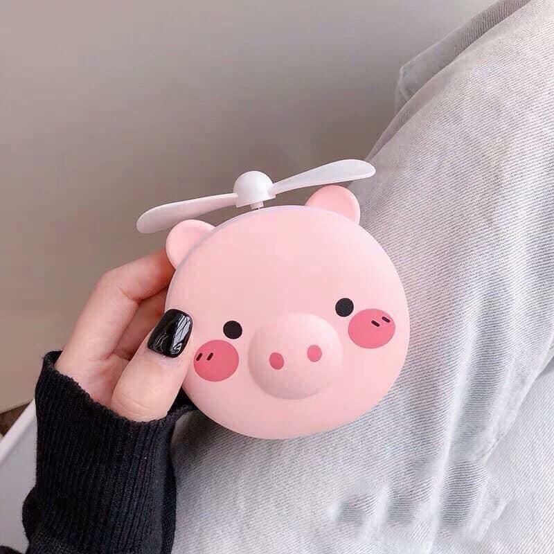 Quạt Mini Tích Điện Cầm Tay USB Để Bàn Hình Heo Kèm Gương Có Đèn H075