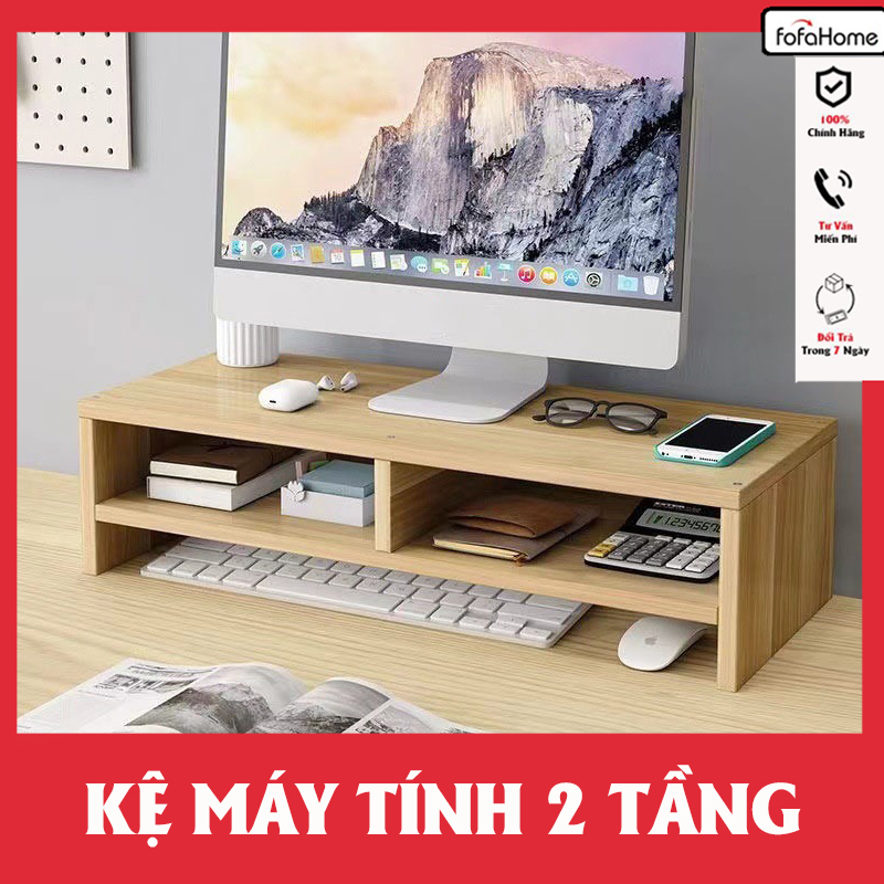 Kệ Gỗ Để Màn Hình Máy Tính 2 Tầng Đa Năng Kết Hợp Để Sách, Bàn Phím Và Chuột Gỗ MDF Chống Thấm Cao Cấp