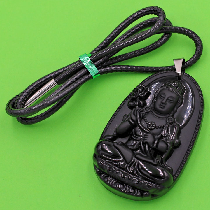 Vòng cổ phật Đại Thế Chí Bồ Tát - thạch anh đen 4.3cm - dây dù - tuổi Ngọ