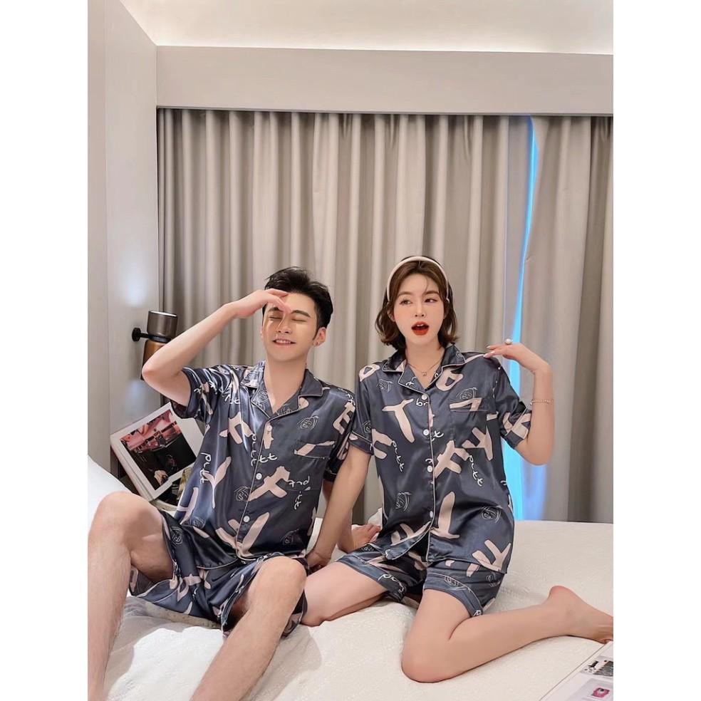 Bộ Đồ Ngủ Lụa Bóng Gợi Cảm Mặc Nhà Cho Cả Nam Và Nữ áo nữ đồ bộ pyjama pijama Đồ ngủ đôi đồ mặc nhà thu đông lụ