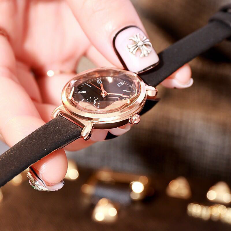 Đồng hồ dây da thời trang nữ Dd1 , mặt kính 3D viền kim loại chạy 3 kim cực đẹp
