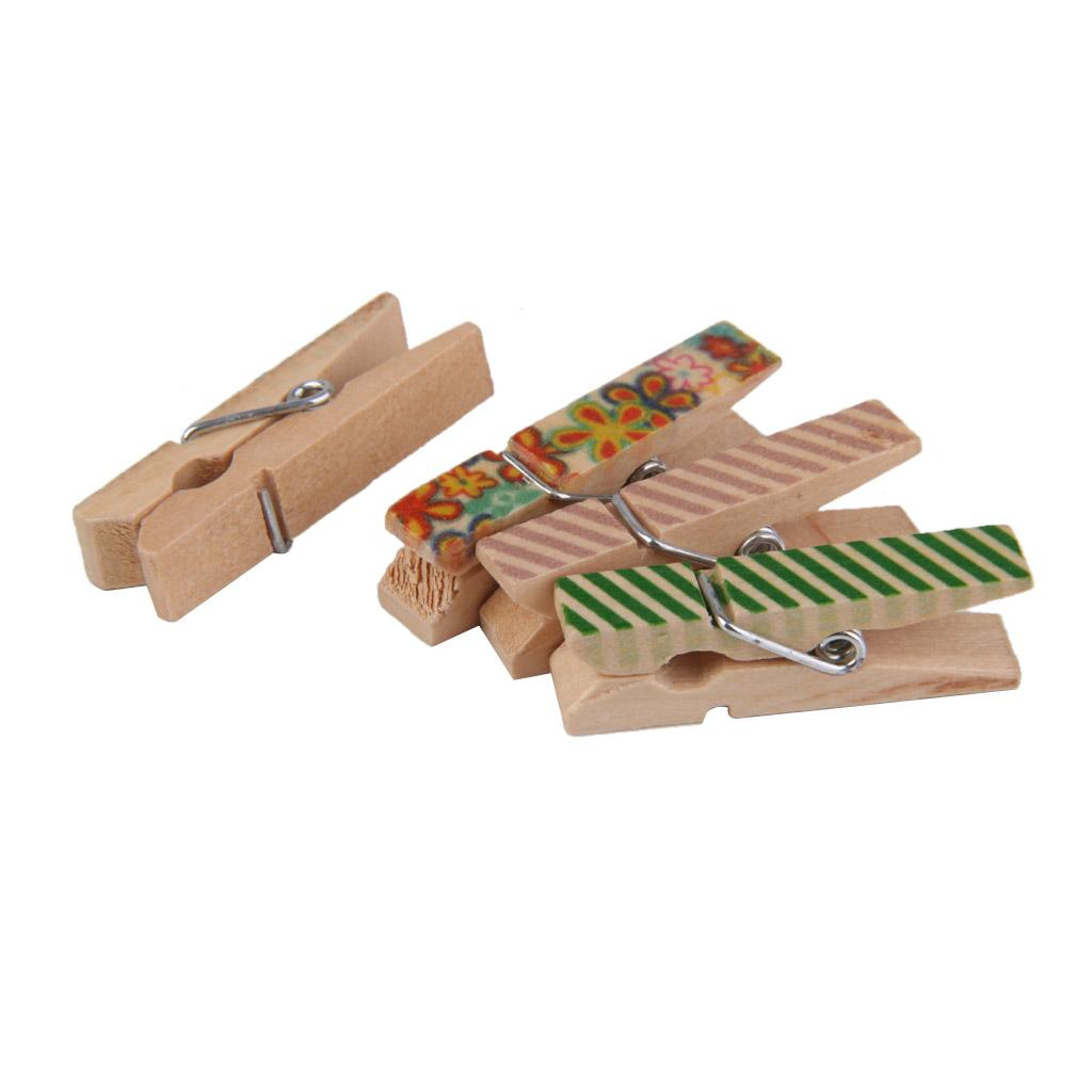 100x 35mm Assorted Painted Wooden Mini Craft Peg Clothespin for Card Making