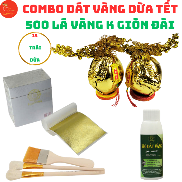 [DÁT VÀNG DỪA ĐẸP NHẤT] Combo Dát vàng 15 trái dừa chưng Tết 500 lá K GIÒN ĐÀI đẹp nhất trong các loại lá dát vàng