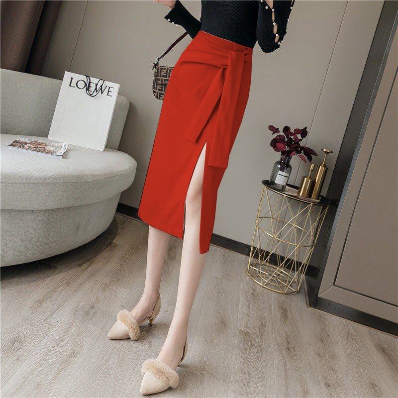 Chân váy xẻ tà cột nơ cao cấp