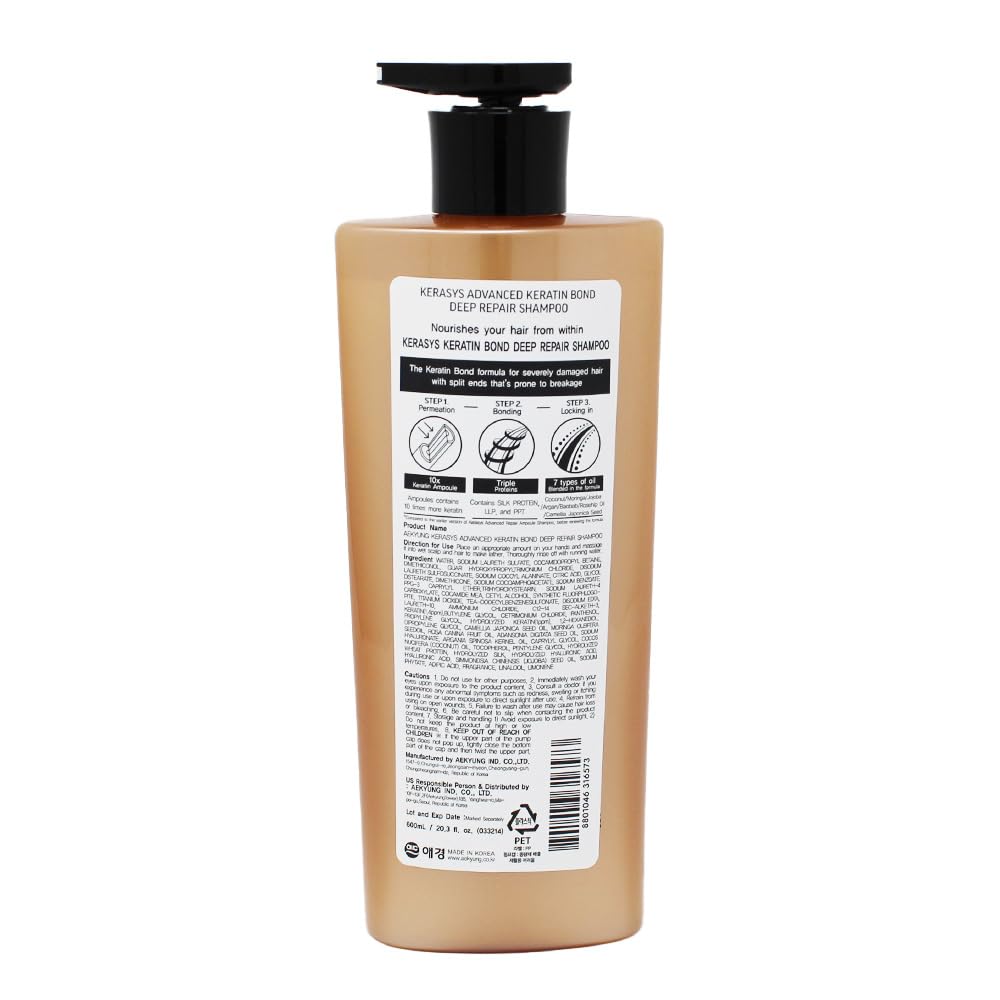 Dầu gội xả Hàn Quốc Kerasys Keratin Bond Shampoo phục hồi chuyên sâu cho tóc hư tổn, làm phồng và ngăn rụng tóc 600ml