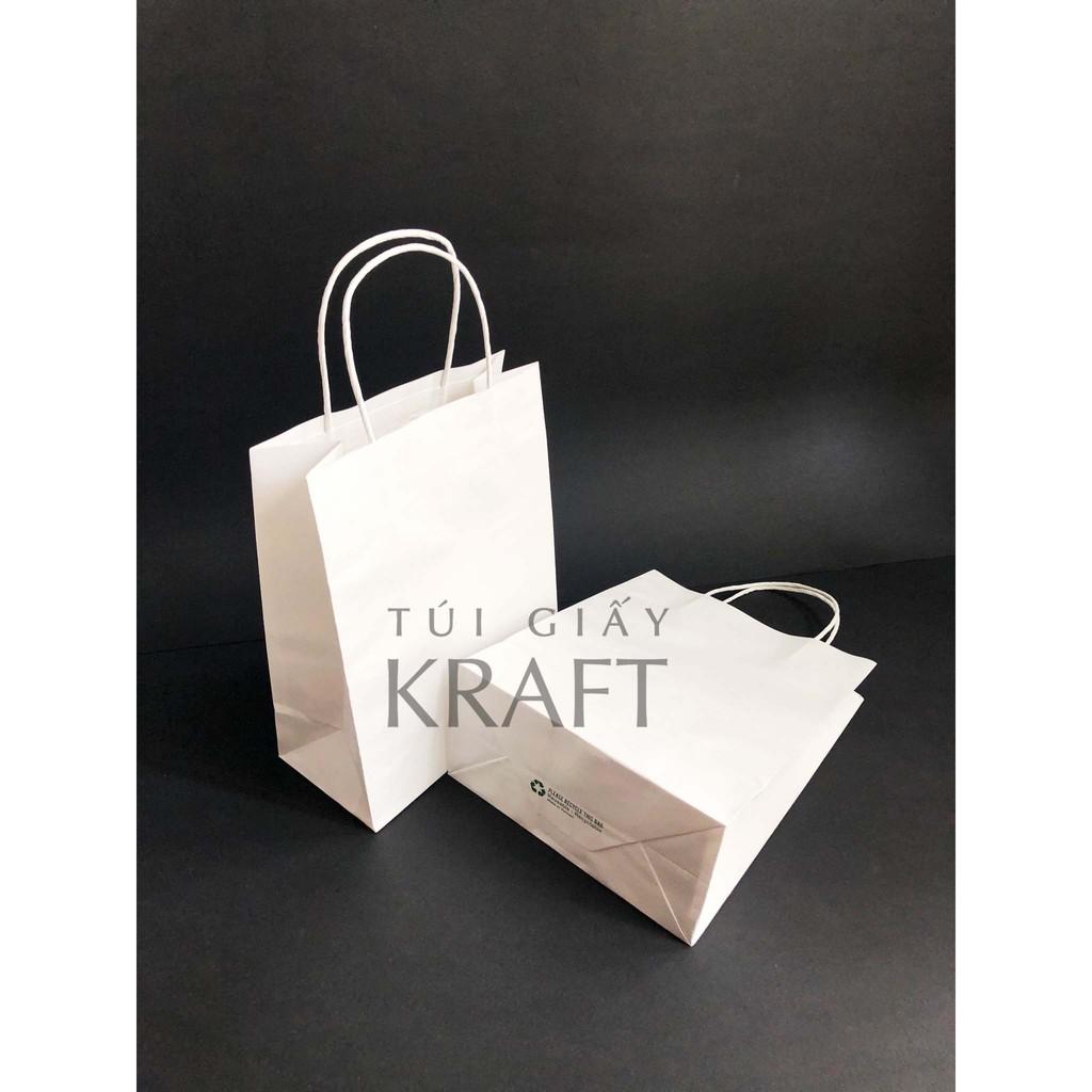 Combo Túi giấy Kraft TRẮNG TRƠN có sẵn 20.5 x 26.5 x 10cm - Quai giấy xoắn
