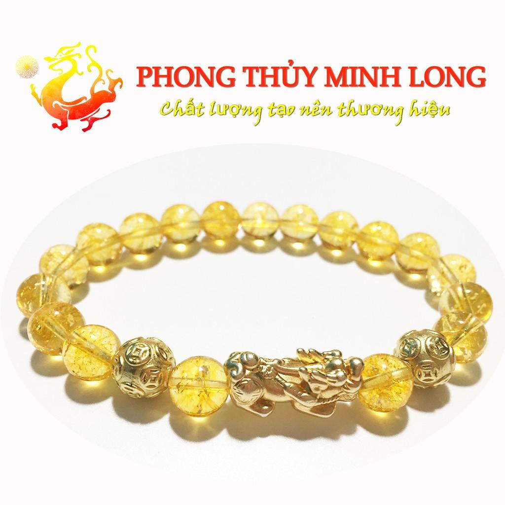 Vòng tay đá. Thach Anh Vàng chất lượng 5A mix Tỳ Hưu và 2 hạt Kim Tiền Vàng hợp người mệnh Thổ và Kim